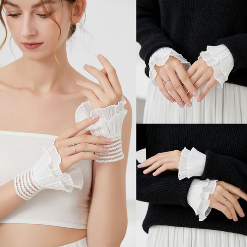 . Camisa Desmontable Con Puños Plisados Y Puños De Moda For