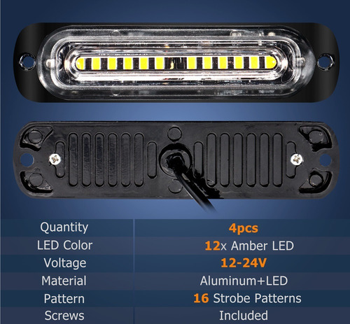 Mm J 4 Luces Led Intermitentes Para Parrilla, 12 Led, Color