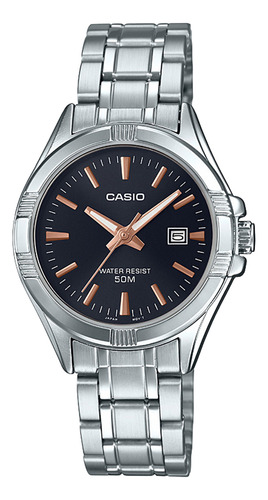 Reloj Casio Dama Original Ltp-1308d-1a2v Color de la correa Plateado Color del bisel Plateado Color del fondo Negro