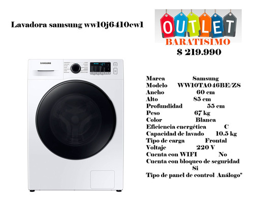 Lavadora Samsung Ww10j6410cw1