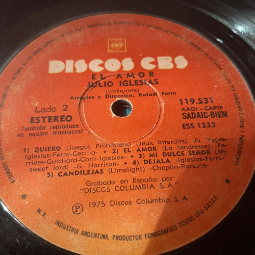 Sin Tapa Disco Julio Iglesias El Amor M0