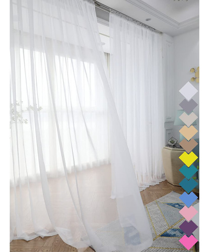 Cortinas Traslúcidas 2 Paneles 213 Cm Blanco Para Habitación