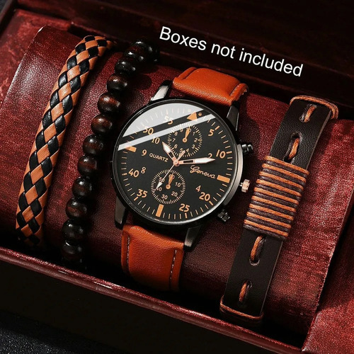 Set 32 - Set De Pulsera Pu Con Reloj De Cuarzo Para Hombre