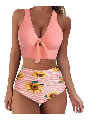 Bikini Mujer Con Estampado Girasol Push Up Baño