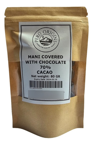 Maní Recubierto Con Chocolate 70% Cacao Orgánico 80 Gr.