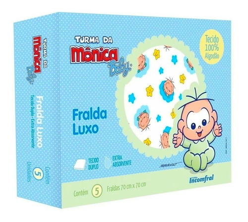 Fralda De Pano Luxo Com 5 Paninho Boca Turma Da Monica Baby