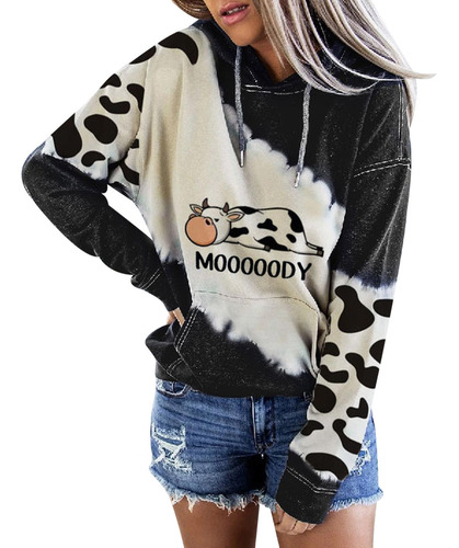 Mujer Lindo Impresión De Vaca Sudadera Con Capucha De Manga