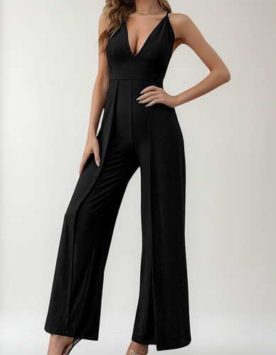 Mono Enterito Crepe Espalda Cruzada Estilo Y Comodidad Negro L