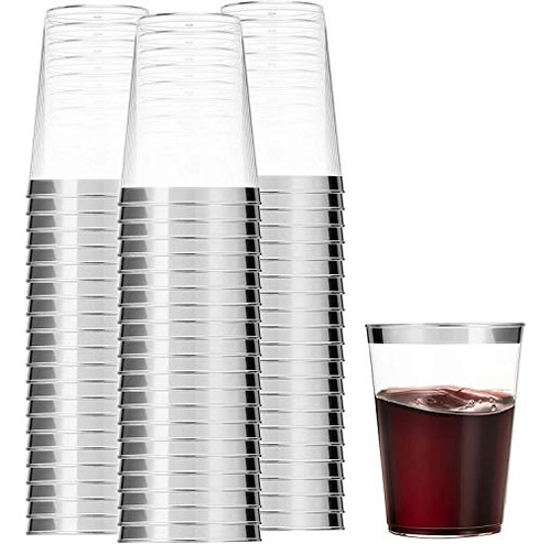 100 Silver Plastic Cups 10 Oz Clear Plastic Cups Tumble...