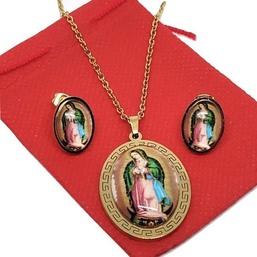 Juego Cadena Virgen Guadalupe Y Topos Acero Inoxidable 00203