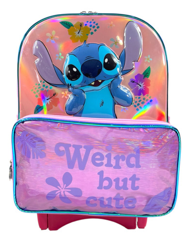 Mochila Con Carrito Stitch Tornasol Primaria Ruz Original Rosa Stitch Tornasol