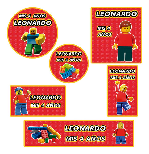 Kit 144 Stickers Lego Bloques Troquelado Candy Bar Etiqueta