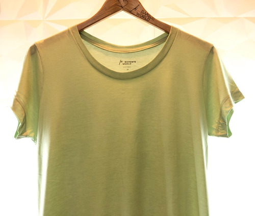 Imagem 2 de 5 de Camiseta Baby Look Viscose De Bambu Verde Claro Bamboo World