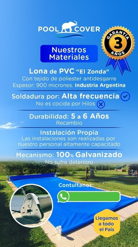 Cobertor Cubre Piletas. Lona Enrollable Manual Para Piscinas