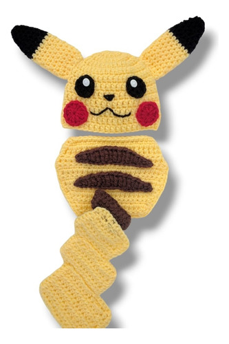 Gorro Y Pañalero Tejido A Crochet De Pikachu  0-6 M 