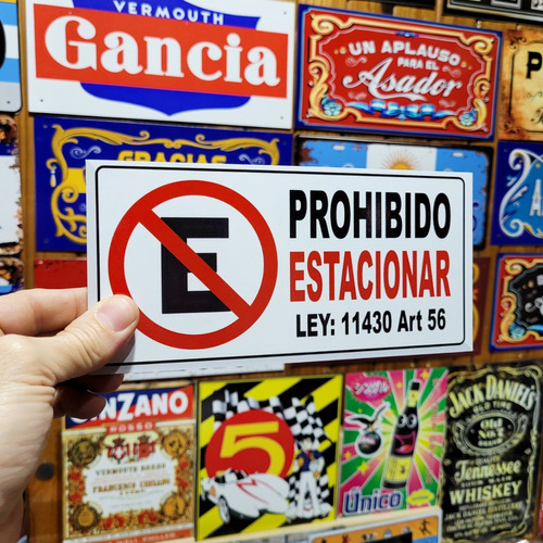 Cartel De Chapa Prohibido Estacionar Ley Apto Exterior