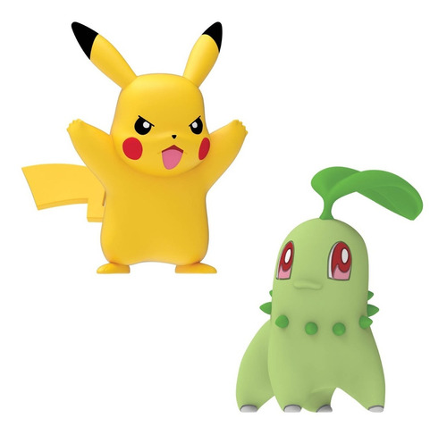 Pokémon Figuras De Ação De 5cm - Pikachu E Chikorita - Sunny