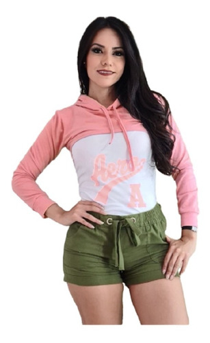 Sudadera De Mujer Corta  Set 2 Piezas Blusa Y Sudadera 