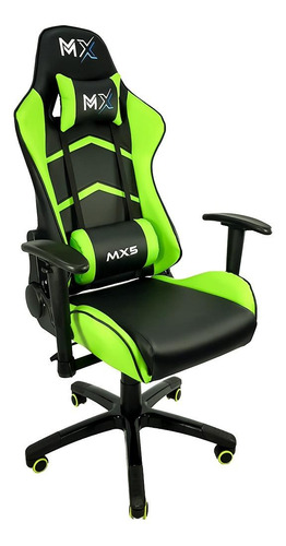 Cadeira de escritório Mymax MX5 gamer ergonômica preta e verde con estofado do couro sintético