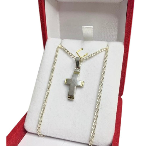 Cadena Groumet 60 Dije Cruz Plata Oro Ideal Hombre Papa