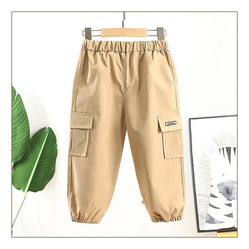 Pantalones Casuales Para Niños, Estilo Cargo, De Color Liso,