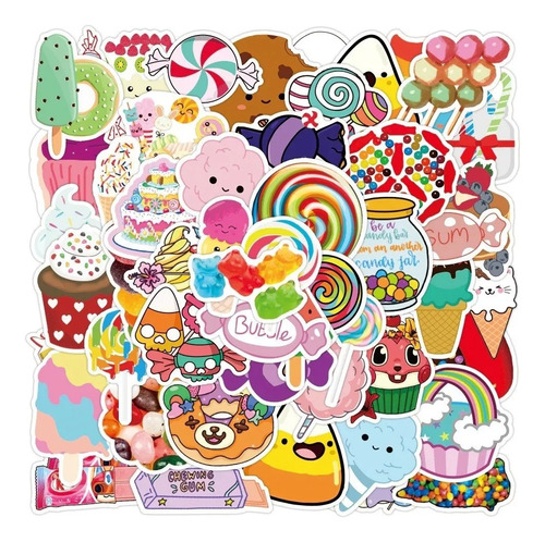 Dulces Típicos Kwaii 50 Stickers Calcomanias Pvc Vs Agua