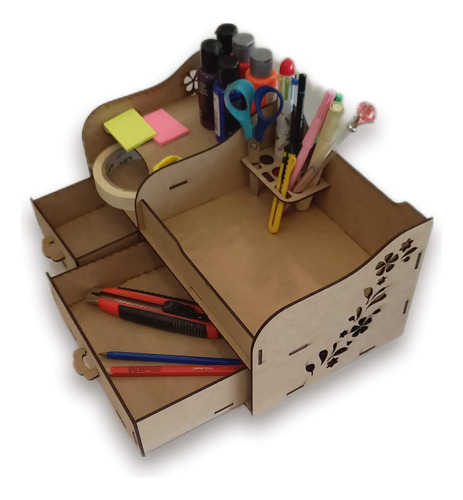 Kit Organizador Escritorio, Trabajo Mdf 3mm Flores