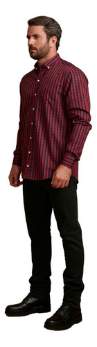 Camisa Listrada Vermelho E Azul Para Homem Usar No Outono