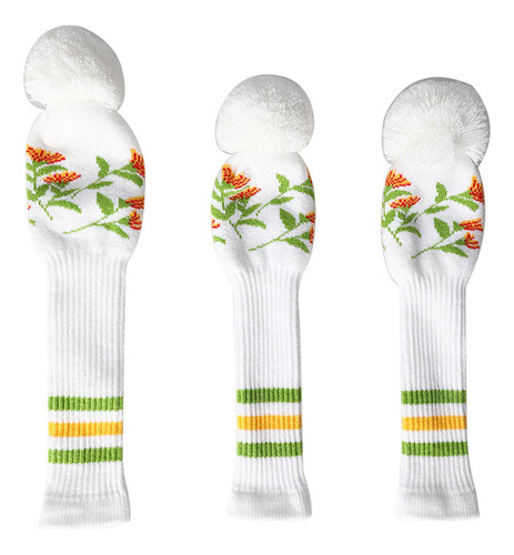 3x Fundas Para Cabezas De Palos De Golf De Punto, Blanco