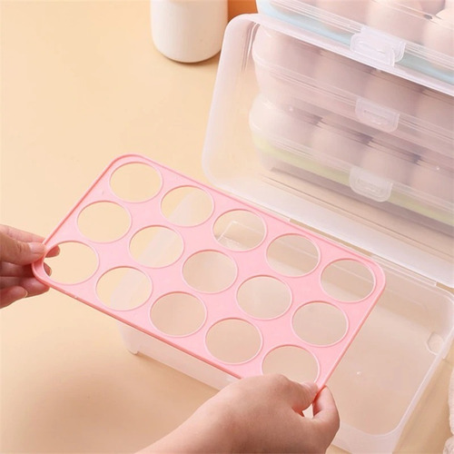 Imagen 9 de 9 de Set X 4 Huevera Contenedora Plástica Apilable Tapa 15 Huevos