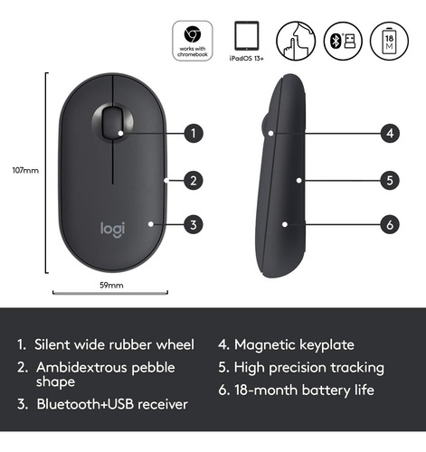 Ratón Inalámbrico Logitech Pebble Con Bluetooth O 2,4 Ghz Ad