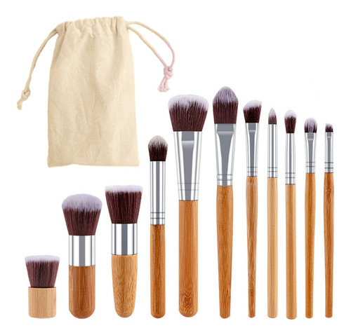 Set Brochas Maquillaje Profesional Bolso Transporte 11pcs Color Marrón