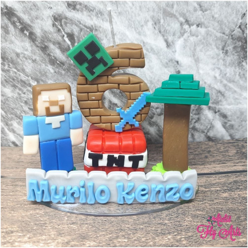 Imagem 1 de 4 de Vela Topo De Bolo Em Biscuit Minecraft