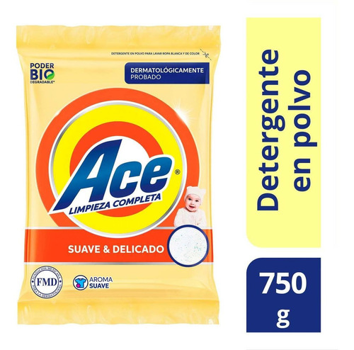 Detergente En Polvo Ace Suave Y Delicado Ropa Blanca Y De Color 750g