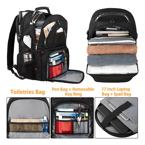 Mochila De Viaje Para Laptop, Mochila Extra Grande De 50 Li. Color Rfid 17.3 Pulgadas Negro