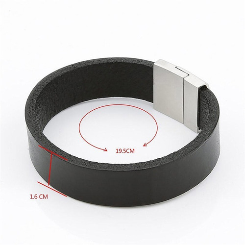 Imagen 6 de 10 de Pulsera Acero Y Piel Broche Magnético Grabado Láser M1105