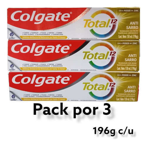 Pasta Dental Colgate Anti-sarro 196g Pack X 3 Envio Gratis