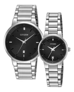 Pareja De Relojes Citizen Color Plateado Dial Negro Eu6010-53e Y Bi5010-59e