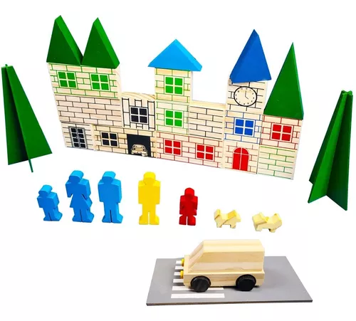 Brinquedo Construtor Blocos De Montar Em Madeira 40 Peças - Loja Zuza  Brinquedos
