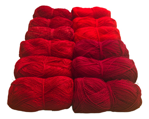 12 Piezas De Hilo Cristal Para Bordar O Tejer De 38-40g C/u Tonos Rojos