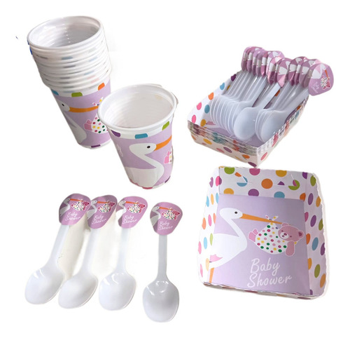 Kit Decoracion Baby Shower Lila Descartables 12invit Leer Dc