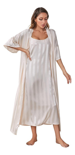 Conjunto De Pijama Dama Vestido De Tirantes Largo Con Bata