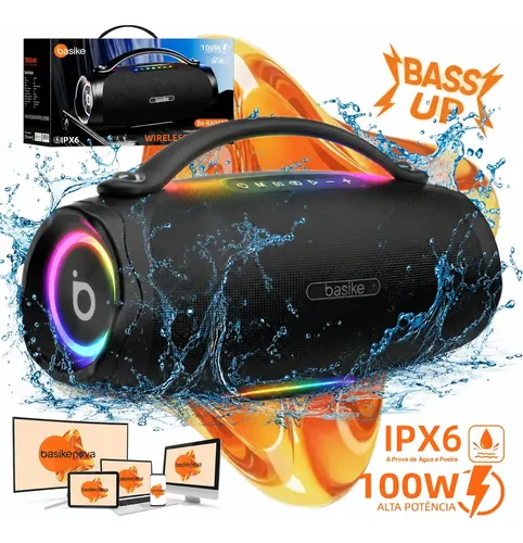 Basike Caixa De Som 100w Portátil Bluetooth Ipx6 TWS Com RGB, Bluetooth Sem Fio Com Som Estéreo Hifi 10000mah Boombox, Reprodução Viva-voz, Bass
