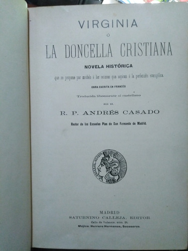 Virginia O La Doncella Cristiana Novela Históri -sólo Envíos