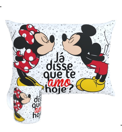 Almofadinha E Caneca Presente Surpresa Personalizada Desenho Do Tecido Mickey E Minnie
