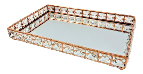 Bandeja Rose Gold Cristal 4x30x20cm Com Espelho Retangular