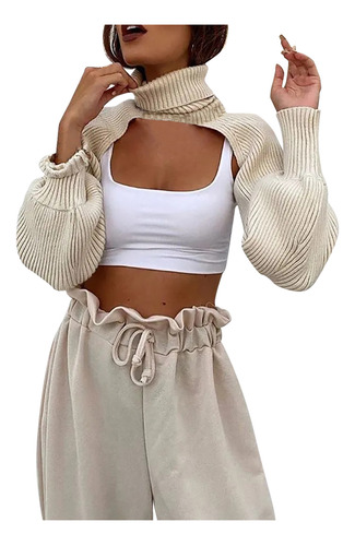 Suéter A La Moda Para Mujer, Diseño Supercorto, Cuello Alto,