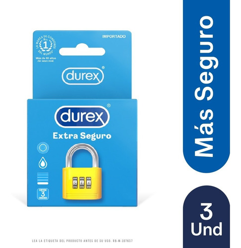 Condones Durex Extra Seguro X 3 Un - Unidad a $3859