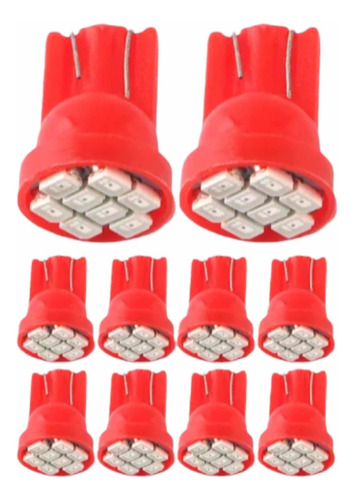 X10 Ampolletas Led T10 8 Smd 3020 Rojo Cola De Pescado