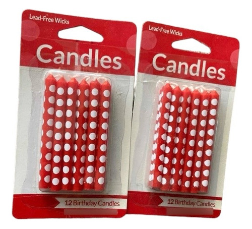 Velas De Cumpleaños Rojas Con Puntos Blancos